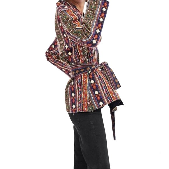 Zara Colourful Embroidered Jacket with Belt Size Small / Medium Boho - Picture 3 of 12